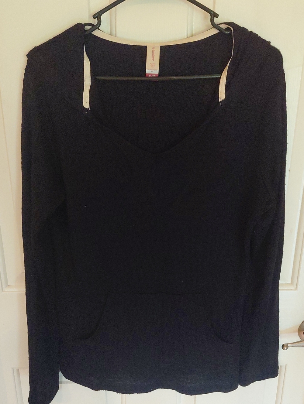 No Boundaries black V-neck hoodie with front pouch
